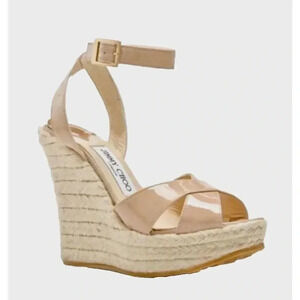Jimmy Choo Tan Wedge Sandals with Espadrille Heel